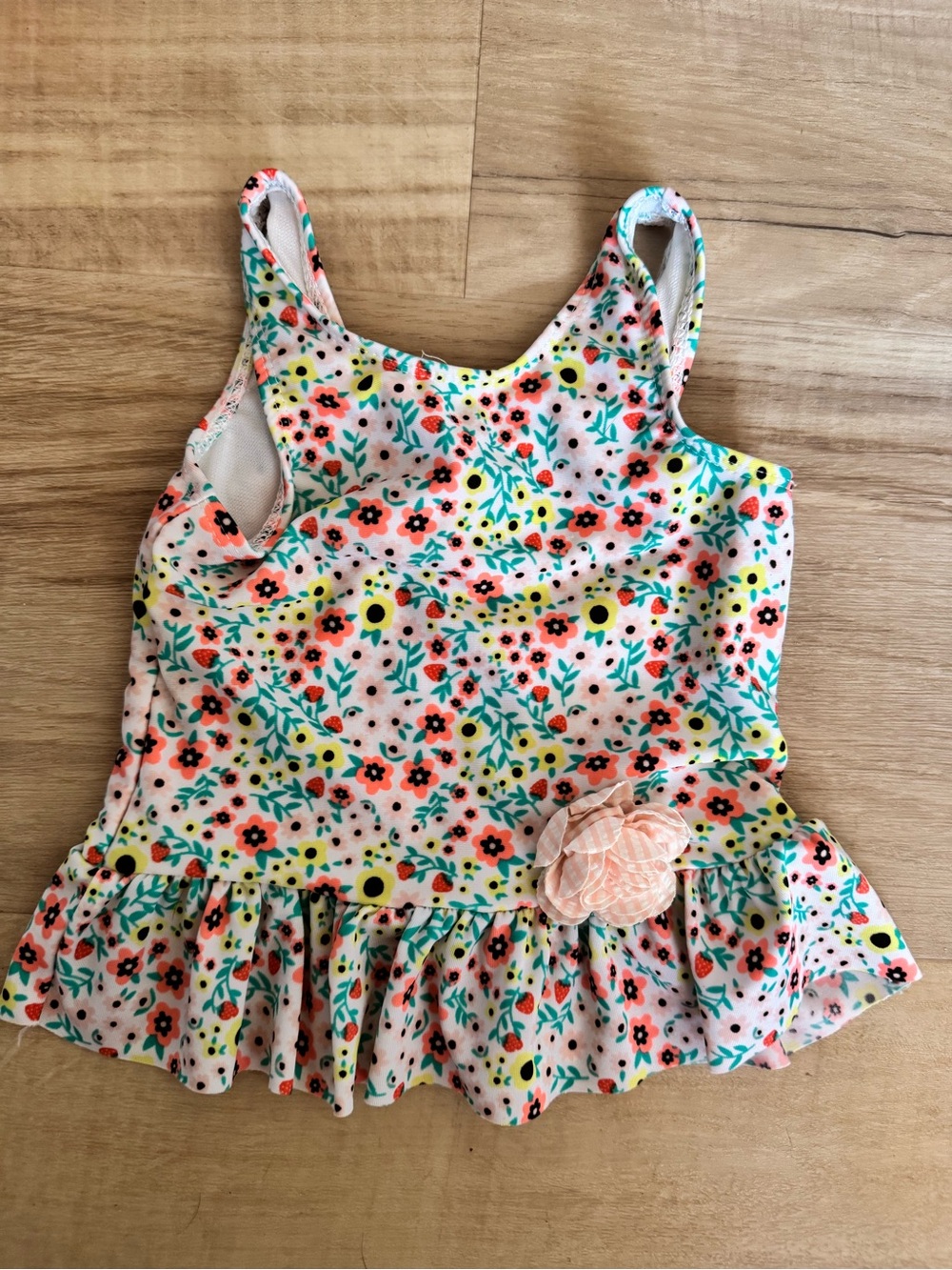 Cat & Jack White Floral Tankini Top with Coral and Teal Accents